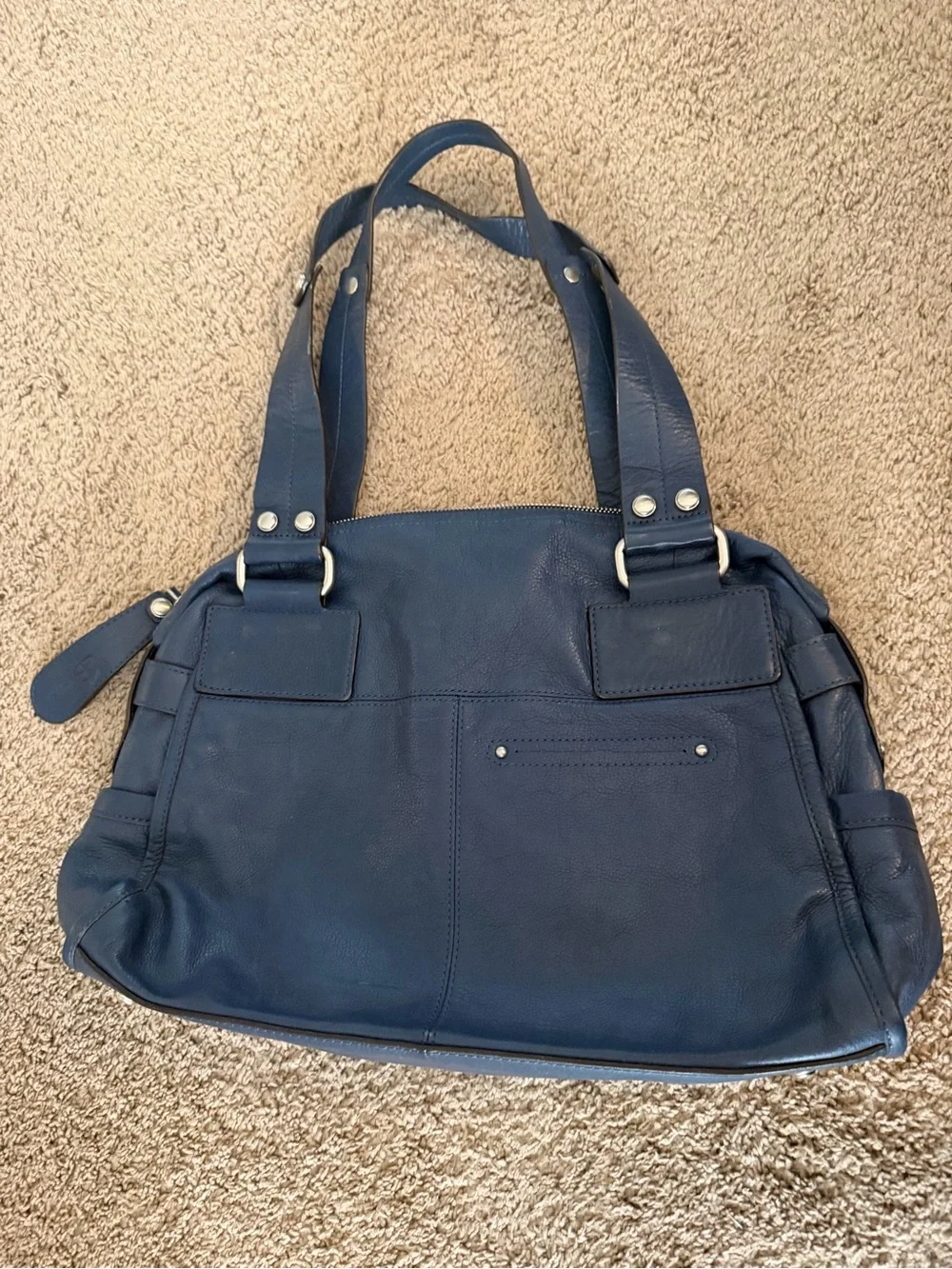 B. Makowsky Navy Leather Shoulder Slouch Bag